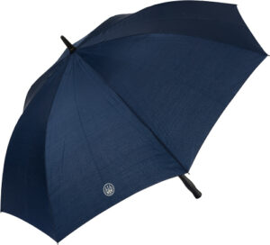 Large navy blue umbrella with logo emblem