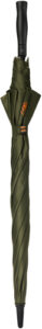 Closed green umbrella with black handle