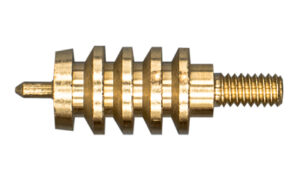Brass worm gear with threads and ridges.