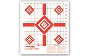 Precision sight-in target with grid and diamond shapes.