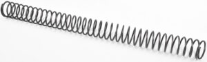 Coiled black metal spring on white background