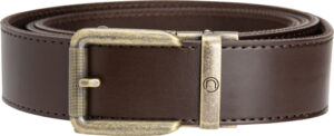 Brown leather belt with brass buckle