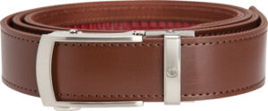 Brown leather belt with silver buckle