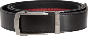 Black leather belt with silver buckle