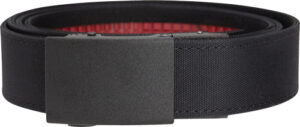 Black belt with matte buckle and red lining