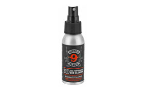 Hoppes gun cleaner spray bottle on white background.