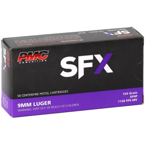 PMC SFX 9mm Luger Handgun Ammo - 124 Grain | SFHP | 50rd Box