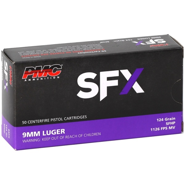 PMC SFX 9mm Luger Handgun Ammo - 124 Grain | SFHP | 50rd Box