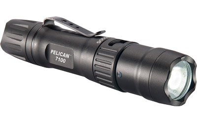 Black tactical flashlight with clip