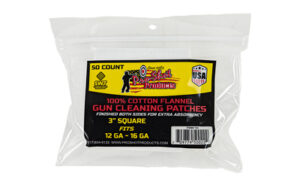 50-count gun cleaning patches, cotton flannel.