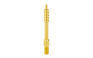 Gold dental implant screw isolated on white background.