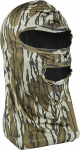 Camouflage balaclava with eye and mouth openings.