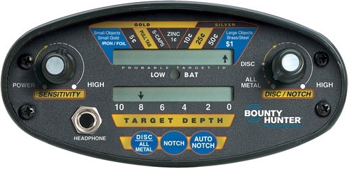 Bounty Hunter metal detector control panel