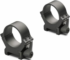 Two black scope rings for mounting accessories.