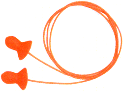 Orange corded earplugs for noise reduction