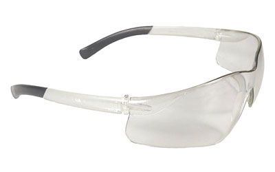 Clear safety glasses with black temples.