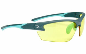 Sports sunglasses with yellow lenses and teal frame