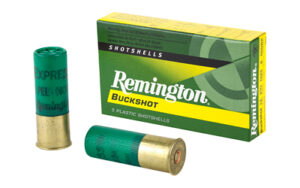 Remington buckshot shells and box, green color packaging.
