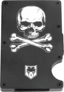 Black wallet with skull and crossbones design