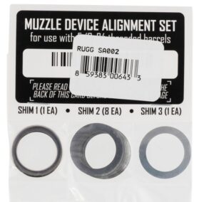 Muzzle device alignment set with shims displayed.
