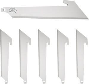 Set of industrial cutting blades for machines.