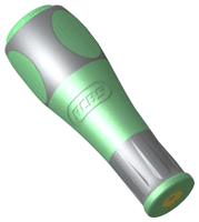 Green and gray handgrip for tools.