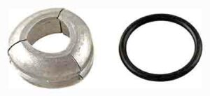 Metal valve and black rubber washer set.
