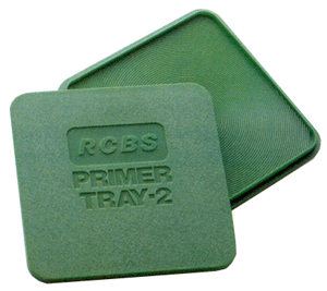RCBS green primer tray for reloading ammunition.