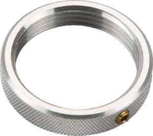Metal knurled ring with threading, side view