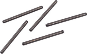 Five black metal pins on white background.