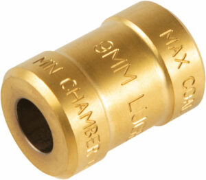 Gold 9mm Luger max cartridge chamber gauge