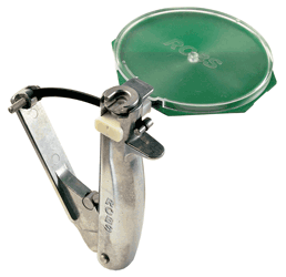 Sprinkler head with green deflector plate.