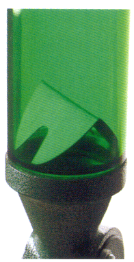 Green industrial valve indicator close-up