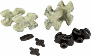 Industrial ceramic insulators with different shapes and sizes.