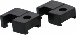 Black plastic mounting brackets with holes