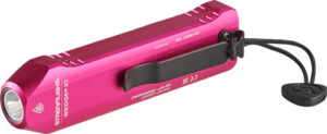 Pink Streamlight Wedge flashlight with clip and strap.