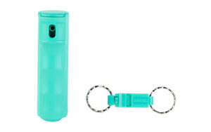 Teal pepper spray with keychain attachment