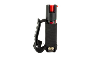 Black handheld pepper spray with strap