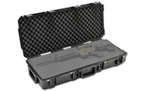 Black rifle in protective foam-lined case
