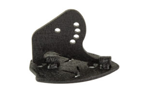 Black 3D-printed mechanical component with holes