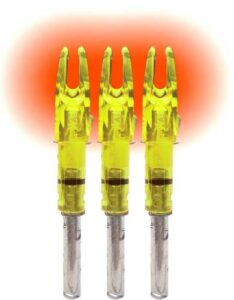 Three glowing arrow nocks with red lights.