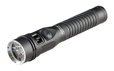 Black handheld LED flashlight with textured grip