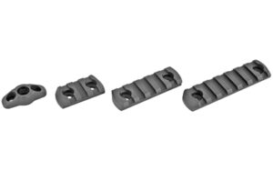 Four black rail covers for military equipment