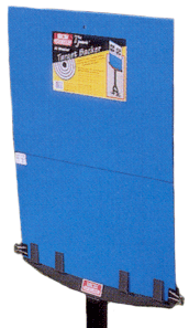 Blue portable target backer for shooting practice.