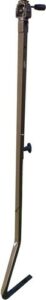 Adjustable trailer jack with handle and foot support.