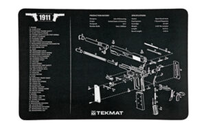 1911 handgun schematic diagram with labeled parts.