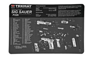 SIG Sauer P226 gun assembly diagram on mat.
