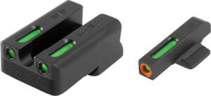 Tritium night sights for firearms, front and rear view.