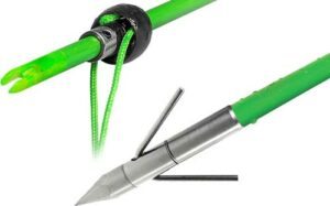 Green arrow with broadhead and nock details