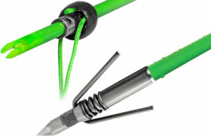 Green arrow with bowstring and detachable broadhead tip